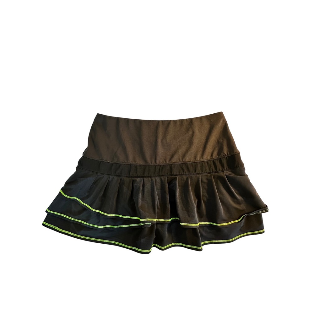 Lucky in Love Tennis Skort Size L Black Dark Blue Neon Green Ruffle Activewear